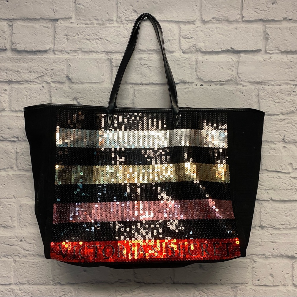 Victoria’s Secret Sequined Striped Large Oversized Tote Bag